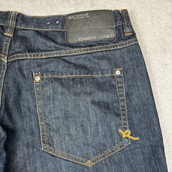 Vintage Rocawear Jeans Mens 42x32 Blue Rap Straight Baggy Wide Skater Street Y2K - Picture 6 of 16